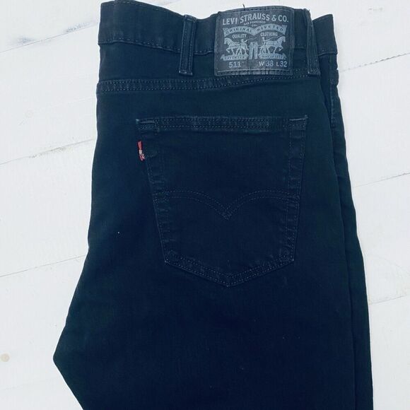 Levi's 511 Jeans Mens 38x32 Black Slim Fit Straight Denim Casual Stretch - Picture 1 of 14